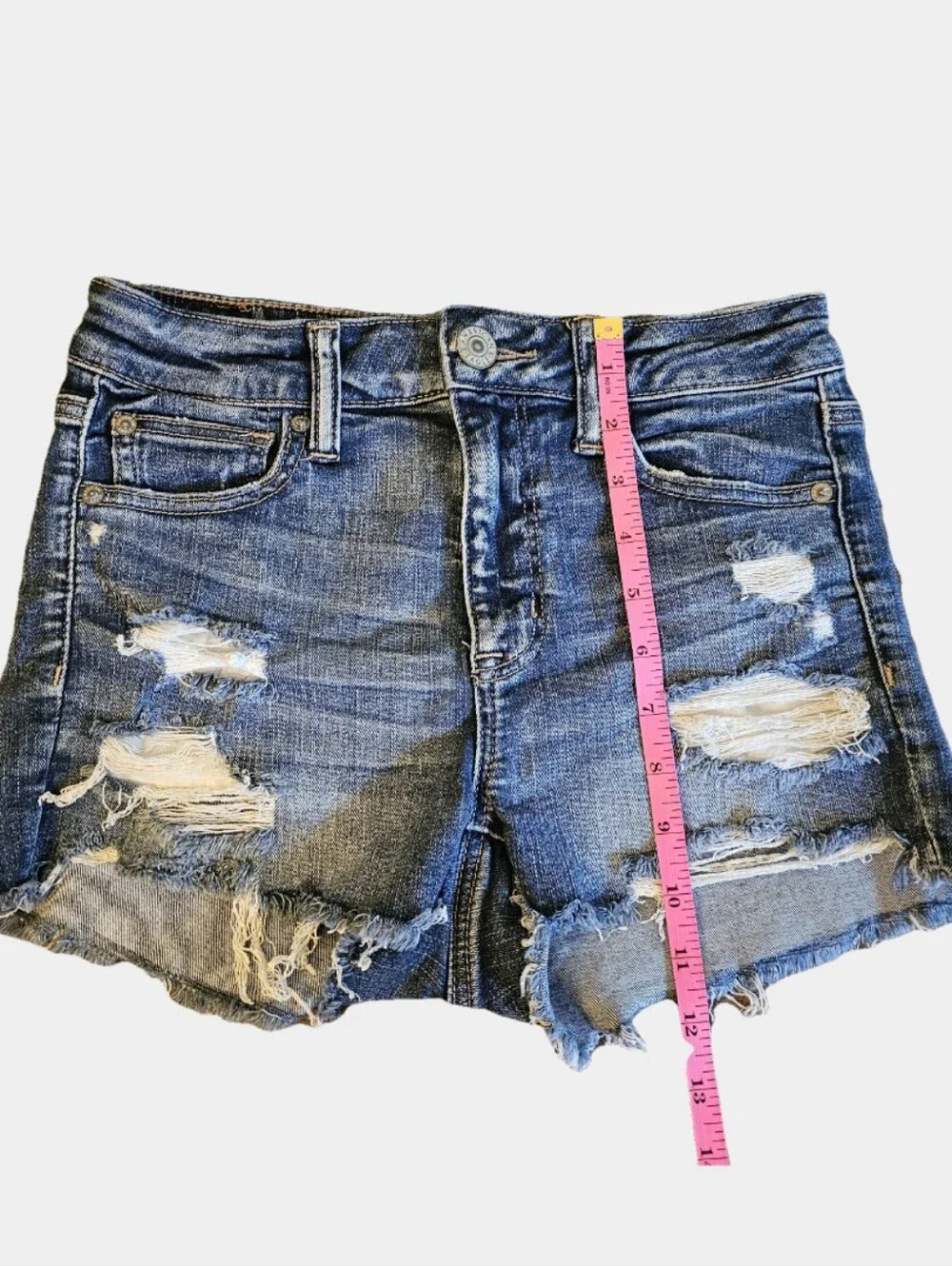 American Eagle Dark Wash Distressed Cut-Off Denim Shorts Size 4 - Picture 3 of 9